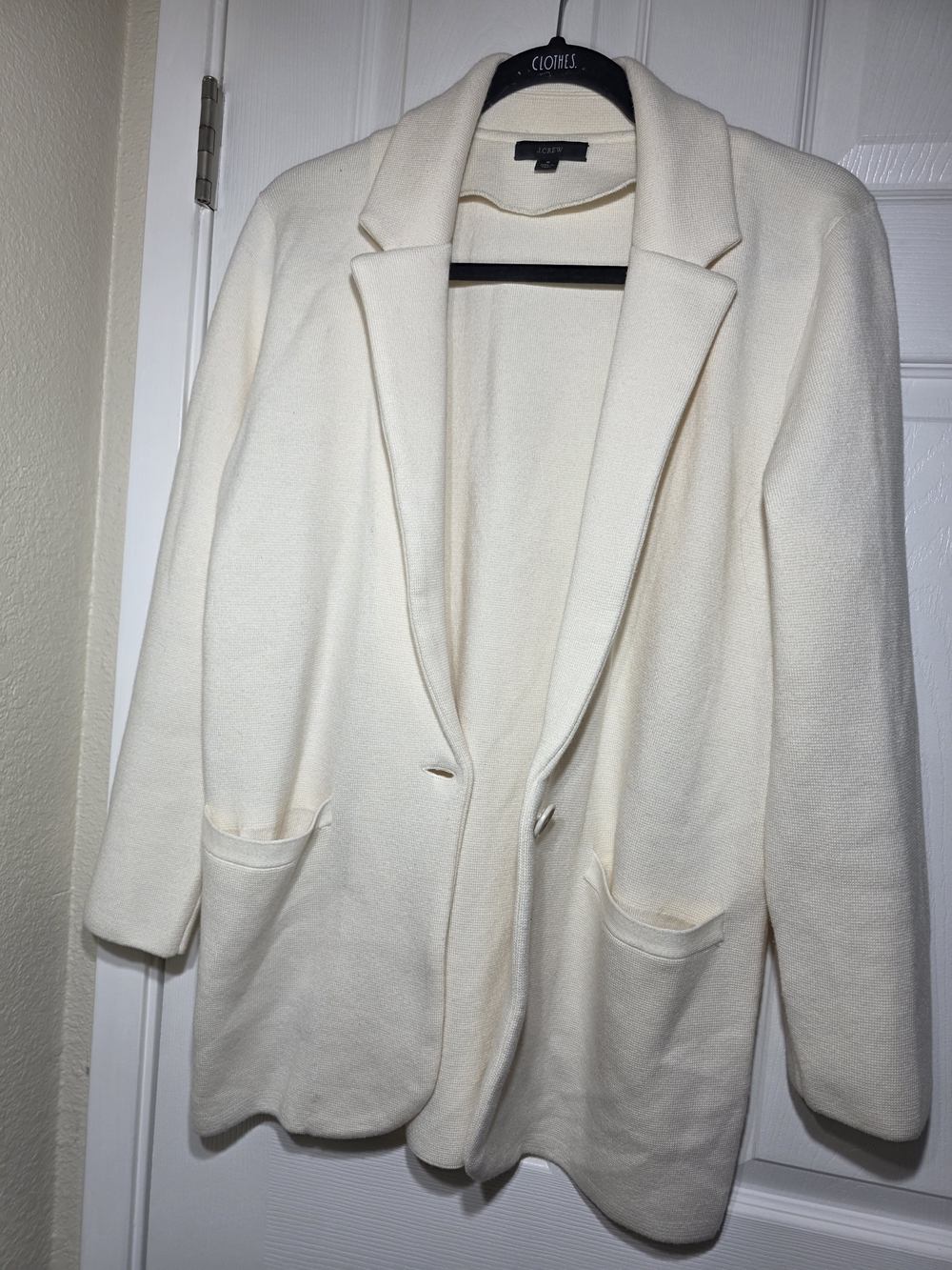 J.Crew Women's Ivory Sweater Blazer Size S Merino Wool Knit Open Front Jacket